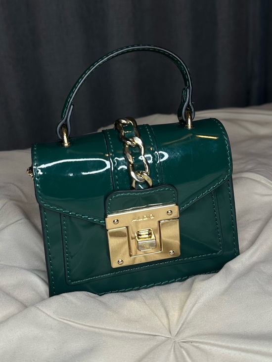Aldo Handbags - Aldo Emerald Patent Mini Top-Handle Bag with Gold Hardware